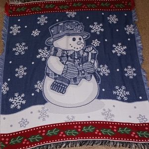 Holiday Snowman Snowflakes Holly Woven Tapestry Throw Blanket    50x60